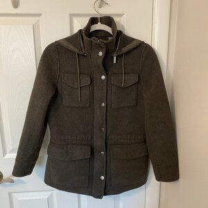 Liz Claiborne Wool‎ Coat with Detachable Hood Dark Olive Women's Medium